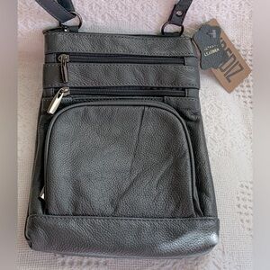 Genuine Leather Super Soft Crossbody Bag dark gray for casual or dressy